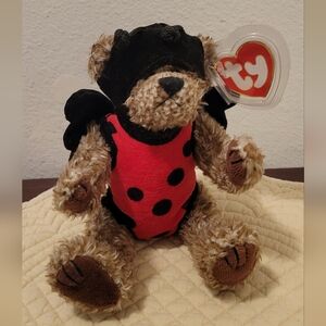 1993 TY Beanie Baby Bear in a Red and Black Lady Bug Outfit